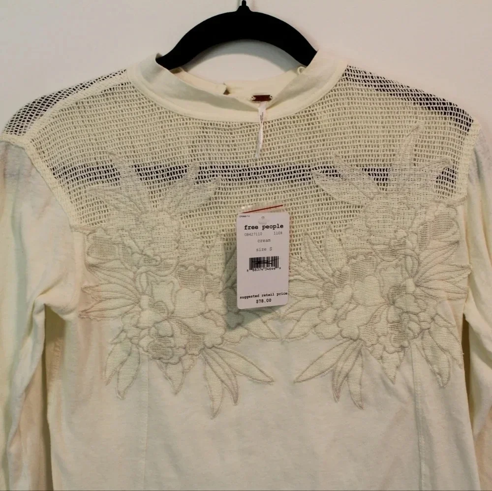 Free People Cream Primrose Tee